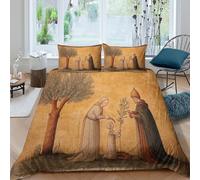 Set Di Biancheria Da Letto Con Motivo Sacerdotessa sotto un ulivo, miniatura di fine XV secolo,3 Pezzi,in Microfibra 3D ,con Chiusura Con Copripiumino E Federa Per Ragazzo, Ragazza King（220x240cm）