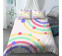 Set Di Biancheria Da Letto Con Motivo Sfondo Bianco, Arcobaleno, Stelle, Semplicità Infantile, Arte Colorata 3D In 3 Pezzi, Copripiumino Singolo Invernale In Microfibra 150X200Cm E 2 Federe 50X80Cm