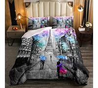 Set di biancheria da letto con motivo Torre Eiffel per ragazze romantiche e parigi piumone con piumone e piumone per donne con 1 federa per cuscino per letto 135x200cm