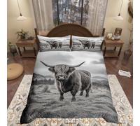Set di biancheria da letto con mucche di Highland per letto singolo per bovini set di copripiumino per animali boschivi ragazzi ragazze adolescenti stanza copripiumino decorativo mucca colore grigio