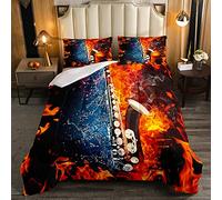 Set di biancheria da letto con musica classica 3D per sassofono piumone per bambini ragazzi jazz Funky Comforter arancione fiamma blu acqua strumento musicale trapunta set camera da letto 2 pezzi