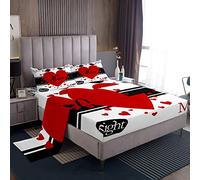 Set di biancheria da letto con scritta "Mr Mrs" e "Mrs" per coppie, romantico, matrimonio, unisex, con citazioni divertenti, ultra morbido, rosso, amore, cuore, felicità, uccellini, letto