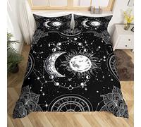 Set di biancheria da letto con sole e luna, costellazione, per bambini, ragazzi, ragazze,psichedelico bohémien, mandala, copripiumino galassia celeste, nero, bianco, trapuntato, letto doppio