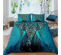 Set di biancheria da letto con stampa 3D con elefante, 3 pezzi, in stile etnico indiano, con mandala e fiori, set di biancheria da letto in morbida microfibra, con 2 federe, colorato, con cerniera,