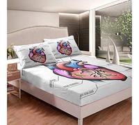 Set di biancheria da letto con stampa a cuore, donne, uomini, uomini, anatomia umana, lenzuolo con angoli in scientifico medico, set di lenzuola per organi per il corpo, letto singolo, 2 pezzi