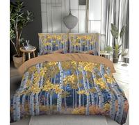 Set di Biancheria da Letto con Stampa Astratto Foresta Di Pioppi, Incluso 1 Copripiumino con Cerniera e 2 Federe 50x75 cm, Motivo Pittura A Olio Piante Giallo, Set Copripiumino Matrimoniale 220x240cm