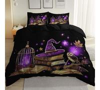 Set di Biancheria da Letto con Stampa Cartone animato Fantasy Tema Harry Potter, Copripiumino con Cerniera, 135 x 200 cm Incluso 1 Federe, Biancheria da Letto per Ragazzi e Ragazze, Nero