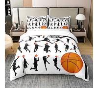 Set di biancheria da letto con stampa di pallacanestro, 100% cotone, motivo sportivo, 100% cotone, motivo palla 3D, traspirante, regalo per giocatore di basket, set copripiumino bianco e nero,