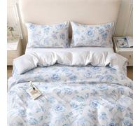 Set di biancheria da letto con stampa digitale, tre pezzi, due pezzi - copripiumino moderno bifacciale 3D, federa, tessile per la casa -, piccolo floreale, stile bohémien - blu e bianco - classico atm