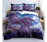 Set di Biancheria da Letto con Stampa Floreale Viola, Copripiumino 200x200 cm con Motivo Romantico A Fiori di Glicine per Camera da Letto da Ragazza e Donna, Set Copripiumino Blu Stile Country 3 Pezz