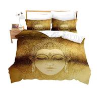 Set di biancheria da letto con statua di Buddha dorato, super king e cultura asiatica, set di 3 pezzi, in stile retrò esotico, per adulti, donne, bambini, ultra morbido, con lacci con cerniera