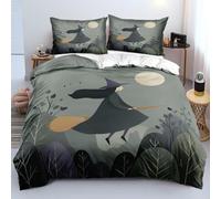 Set di Biancheria da Letto con Streghe Carine di Halloween - Collezione di Fiabe Set Copripiumino Matrimoniale per Bambine Kawaii per Decorazioni Natalizie Copripiumino con Piante Della Foresta per C