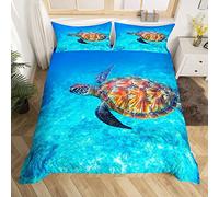 Set di biancheria da letto con tartaruga marina 3D, stampato con rettili, copripiumino blu chic con motivo marino oceanico, per bambini, ragazzi e ragazze, copripiumino con motivo di animali marini