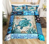 Set di biancheria da letto con tartaruga marina blu bohémien tartaruga set di copertura oceano marina tartaruga copriletto copertura 2 pezzi taglia singola