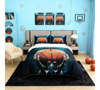 Set di biancheria da letto con tema campo da basket per ragazzi, pallacanestro, copripiumino 220 x 240, decorazione sportiva, tema copripiumino 3D partita di palla, biancheria da letto per bambini e
