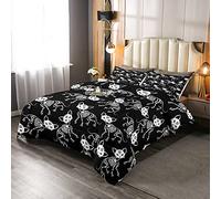 Set di biancheria da letto con teschio di gatto bohémien, Trapunta/trapunta per bambini, ragazzi, ragazze, donne, scheletro eosstico, piumone a tema Halloween, 3 pezzi matrimoniali