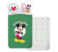 Brandmac Set di biancheria da letto con Topolino per lettino o evolutivo, copripiumino reversibile 100 x 135 cm + federa 40 x 60 cm, 100% cotone