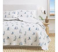 Set di biancheria da letto con trapunta costiera per letto singolo, copriletto nautico blu estivo, set di biancheria da letto reversibile a tema spiaggia, 2 pezzi, copriletto trapuntato (Twin/Twin XL