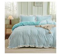 Set di biancheria da letto con volant 3 pezzi set copripiumino color crema e blu grigio con scollo a V letto country morbido leggero volant Set letto matrimoniale completo(SKY BLUE,229x229cm-US-Queen)