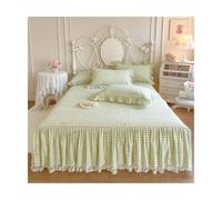 Set di biancheria da letto con volant, in velluto di latte, 150 x 200 cm, 3 pezzi, mantovana giroletto, materasso, copertura protettiva avvolgente, con 2 federe (verde B, super/king size, 200 x 220)