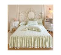 Set di biancheria da letto con volant, in velluto di latte, 150 x 200 cm, 3 pezzi, mantovana giroletto, materasso, copertura protettiva avvolgente, con 2 federe (verde, A, super king size, 200 x 220)