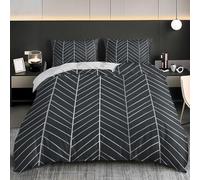 Set di Biancheria da Letto Copripiumino Matrimoniale 250x200 cm Linee e Geometrie Semplici 3 pezzi Copripiumino in Microfibra Morbido ed Ipoallergenico con Cerniera per Adulti, Grigio Scuro