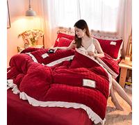 Set di Biancheria da Letto da 4 Pezzi, 2020 Velluto di Cristallo Spesso, Quattro Pezzi, Velluto di Latte, Quattro Pezzi, Copripiumino in Visone Dorato Autunnale e Invernale, Pasta di Fagioli Rossi_