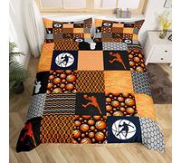Set di biancheria da letto da basket per ragazze e ragazzi con palla 3D sport comforter, set di biancheria da letto per pallacanestro gamesative copripiumino geometrico matrimoniale 3 pezzi