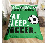 Set di biancheria da letto da calcio con palla da calcio, set da letto sportivo per ragazzi, ragazze, donne, uomini, verde mangiare dormire, biancheria da letto, set di copripiumino per giochi a