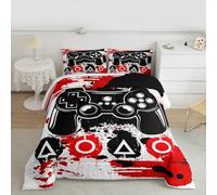 Set di biancheria da letto da gioco per videogiochi colore nero rosso piumone per bambini ragazzi ragazze in microfibra con inserto e trapunta