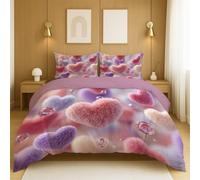 Set di biancheria da letto da tre pezzi Facile da pulire Viene fornito con 2 federe 50 x 75 cm e 1 copriletto 150 x 200 cm, Rosa Fantasia Grafica Cuori