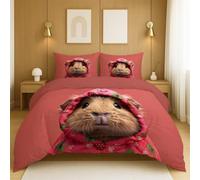Set di biancheria da letto da tre pezzi Resistenza al restringimento Viene fornito con 2 federe 50 x 75 cm e 1 copriletto 150 x 200 cm, Rosso Cartoni animati Animali Porcellini d'India