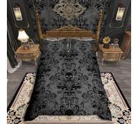 Set di biancheria da letto damascato per adulti, in stile vittoriano antico, stile barocco, per letto super king size, stile gotico, vintage, floreale, esotico, teschio, decorazione bohémien, grigio