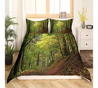 Set di biancheria da letto della foresta autunno foresta & lino alberi nebbiosi copripiumino set morbido microfibra cerniera scena bosco trapunta copertura king size