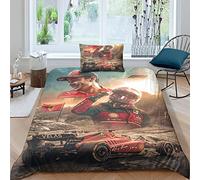Set Di Biancheria Da Letto Di 3D Corse di F1 Stampa Digitale, Set Copripiumino in Microfibra Con Federa E Copripiumino Chiusura Cerniera Single(135x200cm)