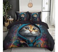 Set Di Biancheria Da Letto Di Matrimoniale 3D Gatto Carino Stampa Digitale, Set Copripiumino In Morbido Microfibra Con Federa E Copripiumini A Cerniera (240 X 260 Cm, Animali Dei Cartoni Animati)