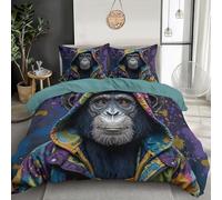 Set Di Biancheria Da Letto Di Matrimoniale 3D Scimpanzé Colorati Stampa Digitale, Set In Morbido Microfibra Con Federa E Copripiumini A Cerniera (200 X 200 Cm, Animali Graffiti Astratti)