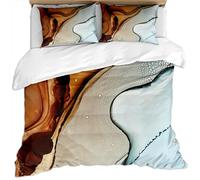 Set Di Biancheria Da Letto Di Texture Di Marmo Di Lusso Moderno Ed Elegante, Bianco-Marrone 200X200Cm, 3 Pezzi In Microfibra Con Chiusura E Federa A Cerniera Set Copripiumino Matrimoniale Per Coppi
