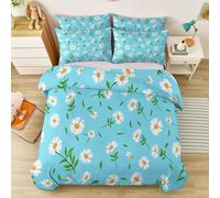 Set di biancheria da letto double face per bambini 220 x 240 cm, Parure Copripiumino Microfibra con Stampa Carino Fiori Margherite Foglie, Blu Morbido e Calda Adatto ad adulti e bambini