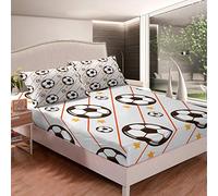 Set di biancheria da letto e bambini a sportivo lenzuola con pallone da calcio con angoli da letto con a righe, geometrico a stella,3 pezzi
