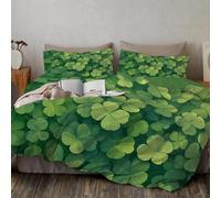 Set di biancheria da letto e biancheria da letto con piante a foglia verde 3D trifoglio per il giorno di San Patrizio per ragazzi e ragazze,bambini,con copripiumino,per letto Singolo,135*200cm