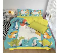 Set di biancheria da letto e biancheria da letto dinosauro animati 3D Tema simpatico animato di dinosauri per ragazzi e ragazze,bambini,con copripiumino,per letto 1 piazza e mezza,160 * 210cm