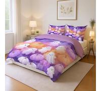 Set di biancheria da letto Facile da curare Poliestere antipiega con federe Per la camera da letto Viola Mostro zucca carina,200x200cm(79" x 79")