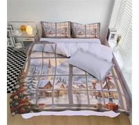 Set di Biancheria da Letto finestre vintage dall'aspetto invecchiato 200 * 200cm | Set di Copripiumini Chiesa in un paese di montagna innevato in inverno,1 Copripiumino e 1 Federe 50x75cm