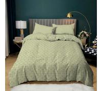 Set di Biancheria da Letto Floreale Boho - Copripiumino con Motivo Stampato a Fiori Geometrici Semplici e Moderni, Verde, Set Copripiumino MatrimonialeReversibile Decorativo Botanico con Federe, Cern
