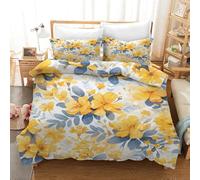 Set di Biancheria da Letto Floreale con Chiusura a Cerniera - Copripiumino 135X200 Reversibile con Stampa di Fiori Gialli e Foglie di Geranio Blu per Donne e Ragazze - Set Copripiumino 135X200 in Mor