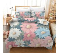 Set di Biancheria da Letto Floreale con Chiusura a Cerniera - Copripiumino 200X200 Reversibile con Stampa Floreale Rosa,Bianco e Blu per Donne e Ragazze - Set Copripiumino 200X200 in Morbida Microfib