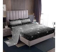 Set di biancheria da letto Galaxy nero e grigio per ragazzi e ragazze, con glitter e stelle scintillanti, lenzuolo con angoli, 1 lenzuolo piano, misura singola