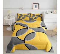 Set di biancheria da letto geometrica Barclay Archi Forme Consolatore Set per Bambini Ragazzi Ragazze Geometria Moderna Piumone Piumone Vibrante Giallo Grigio 3Pcs Biancheria da letto 200x200cm