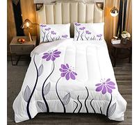 Set di biancheria da letto geometrica con margherite e petali floreali, con foglie a righe e linee, stile moderno, in piuma, 3 pezzi, per letto 230x220cm